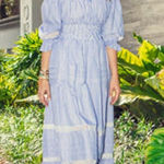 Mi Golondrina Rosalia Fuerte Striped Maxi Dress Blue White L NWT Size L Photo 0