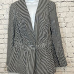 Lane Bryant NWT Grey White Stripe Tie Front Shoulder Pad Jacket Women’s Size 22 Photo 0