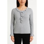 August Silk  Grey Long Sleeve Ruffled Neckline &‎ Cuffs Pullover Sweater Petite M Photo 1