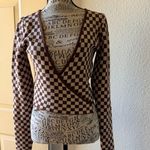 The Native One Brown Checkered Women's Cardigan sweater Small Photo 2