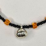 Silver Tone Pumpkin Pendant Black & Orange Beaded Necklace Photo 1