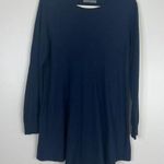 LOLA Navy Blue Ribbed Knit Long Sleeve Longline Tunic w/ Slight Boatneck Sweater Size M Photo 0