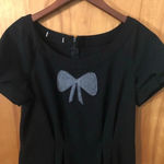 vintage Retro coquette Black & white bow Twee poof sleeves dress tea length midi Size M Photo 2