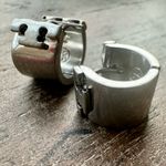 Tory Burch New Auth. Britten Logo Huggie Hoop Earrings Matte Silver on TB Card Photo 7