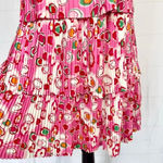 TCEC  Pleated Tiered Circle Print Mini Dress Spaghetti Strap Pink Red White M Photo 5