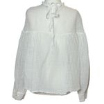ZARA NEW White Textured Long Sleeve Blouse Ruffle Collar Button Cuffs Top Size M Photo 4