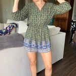 Alya Dark Green and Navy Patterned Romper with a tie front Photo 3