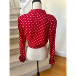 Vintage Y2K 90s Red Polka Dot Coquette Pin Up Tie Waist Wrap Long Sleeve Blouse Size L Photo 1