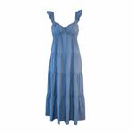 AQUA Denim Blue Flutter Sleeve Cotton Maxi Dress Small Bloomingdale's Exclusive Photo 1