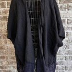 Vintage Russ Berens Mailbu USA Open Front Cape Sz L Black Linen Artsy Fe… Photo 0
