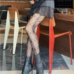 Argyle Jacquard‎ Hollow Out Tights High Waist Comfy Pantyhose Black One Size Photo 4