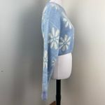 Witty Fox Blue Retro Floral Cropped Knit Sweater Large Daisy Photo 2