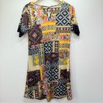 Manhattan Blues Patchwork Boho Print Lace Trim Short Sleeve Dress Size Medium Photo 3
