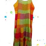 BeachLunchLounge Women’s Beach Lunch Lounge Plaid Midi Sundress Colorful Flowy Beach Dress Size L Photo 1
