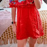 Altar'd State Red Off The Shoulder Dress With Floral Detail Photo 0