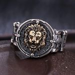 925 Silver Plated Adjustable Lion Head Ring for Men Women,Punk Hip Hop Ring Photo 0
