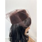 Vintage 1950s Betmar Brown Velvet Pillbox Hat with Veil & Jewel Accent Photo 6