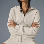 Alo Yoga Alo Sweet Escape Zip Up Cropped Hoodie Oatmeal Heather Beige Tan Small Photo 0