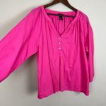 H&M  Top Womens 14 Pink 3/4 Sleeve Solid Relaxed Fit‎ V-Neck Shirred Pullover Photo 3
