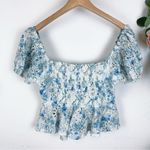NWT En Saison Ruffled Eyelet Blouse Blue Floral Size L White Size L Photo 5