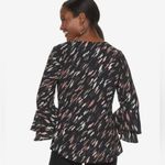 Apt. 9 Long layered bell sleeve vneck black blush and mocha brush stroke top size large Photo 1
