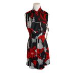 Vintage 60s Sears Crestknit Mod Dress XS S Tag Jr 9 Black‎ Red Floral Scarf Mod Photo 5