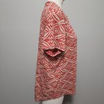 Lucky Brand  red geo split neck linen blend short sleeve tee size medium Photo 2