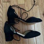 LK Bennett  Lali Block Heel Navy Blue Suede Round Toe Pump Lace Up Size 35 Photo 3