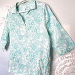 Sigrid Olsen  Linen Pullover Top Floral Print Side Buttons Turquoise Size 1X Photo 6