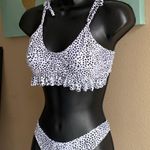 SheIn Dalmatian print white & black swimsuit set bathing suit bikini size medium Photo 1