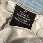 Blue and Yellow Jean Shorts with Distressed Moto Design Size 36 Photo 3