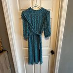 Vintage Alison Peters Petite Teal Floral Print Midi Dress Women's Size 10 Wrap Blue Photo 0