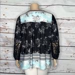 Lee Size 1X Floral Print - Black Lace Long Sleeve Keyhole Peasant Blouse Top Photo 3