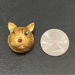 Head Vintage Unsigned Gold-tone Wired Cat CZ Stones Small Cat Brooch Photo 2
