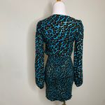 AFRM Turquoise Cheetah Leopard Print Dress Smocked Skirt Long Sleeves Sz Small Blue Photo 1