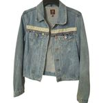 BOOMBOOM Size M Embroidered Jean Jacket Light Denim Pom Tassel Southwestern Boho Blue Size M Photo 1