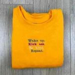 Gildan Wake up. Kick ***. Be kind. Repeat. Custom Embroidered Crewneck Sweatshirt Photo 1