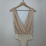 Lulus Evening of Wonder Gold Sequin Cowl Back Bodysuit size XS NEW Photo 14