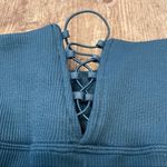None Blue Ribbed Leggings Cinched Waist Detail Photo 2