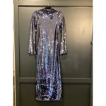 SELF PORTRAIT back cutout sequin long sleeve Open Back blue midi dress size 0 Photo 10