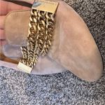 Karl Lagerfeld  Tan Suede Leather Loafers Womens 8 Gold Chain Hardware Preppy Photo 7