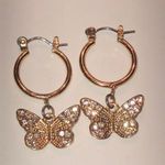 Gold Tone CZ Rhinestone Dainty Butterfly Hoop Boho Pierced Earrings Photo 1