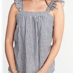 Old Navy  Shirt Womens Medium Linen Ruffle Trim Sleeveless Tank Top Blue Striped Photo 0