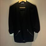 Maurice's  Women’s Black Blazer Open Front Zipper Pockets 3/4 Sleeves Size Large Photo 2