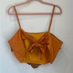 Angel Biba  mustard yellow crop top blue embroidered flower size Large woman’s Photo 5