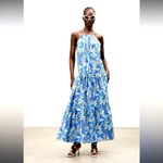 ZARA  printed maxi dress blue white boho formal summer  halter floral blogger fav Photo 2
