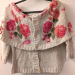 Anthropologie 🆕  MOTH Small NWT Cream Floral Off Shoulder Cardigan Sweater Silk Photo 0