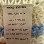 Handmade Wool Sweater Womens Balloon Sleeve Hand Knitted Stripe Blue Cream Knit Large Photo 2