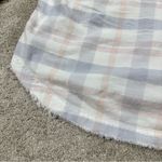 Free People  LoveLand Pastel Plaid Button Down Shirt Frayed Hem Boho White Pink M Photo 7