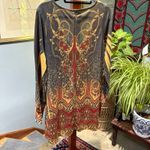 y2K Boho Damask Print Tattoo Design Long Sleeve Velvet Shirt size XL Brown Photo 4